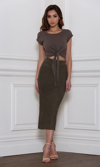 RUNAWAY Rhythm Suede Skirt - Khaki