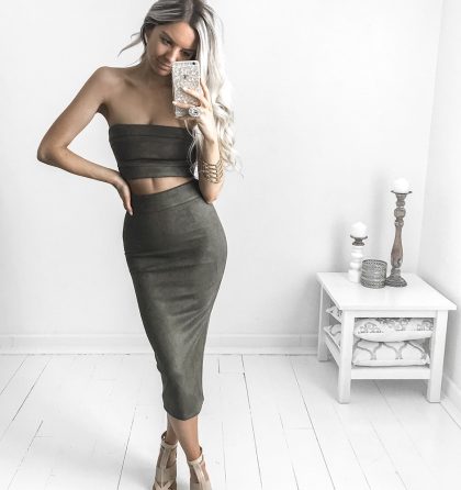 RUNAWAY Rhythm Suede Skirt - Khaki - Image 4
