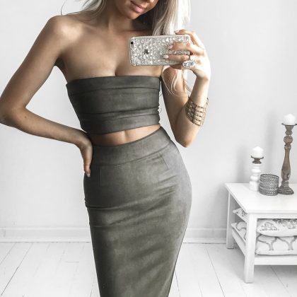 RUNAWAY Rhythm Suede Skirt - Khaki - Image 5