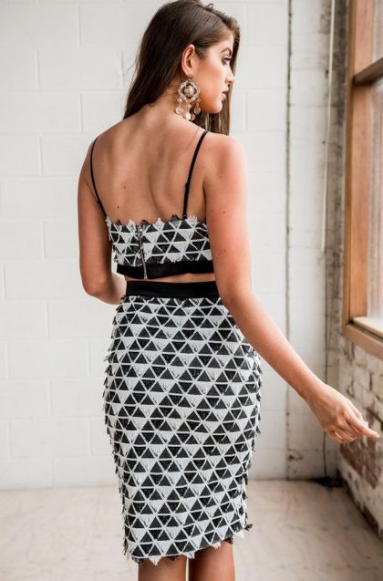 IVORY & CHAIN Sequin Skirt - Black/White - Image 6