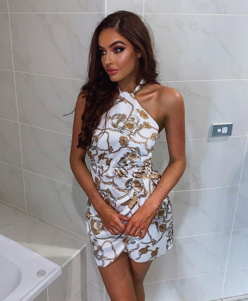white chain dress
