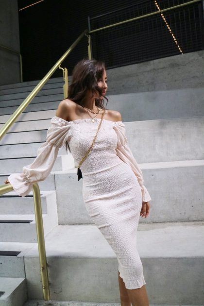 SNDYS Courtney Midi Dress - Cream/White - Image 4