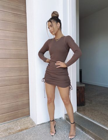 Military Minds Long Sleeve Dress - Cocoa