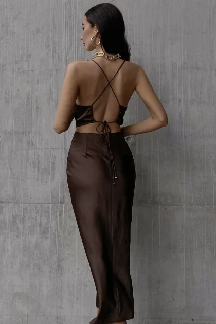 RUNAWAY Charis Slip Dress - Chocolate - Image 5