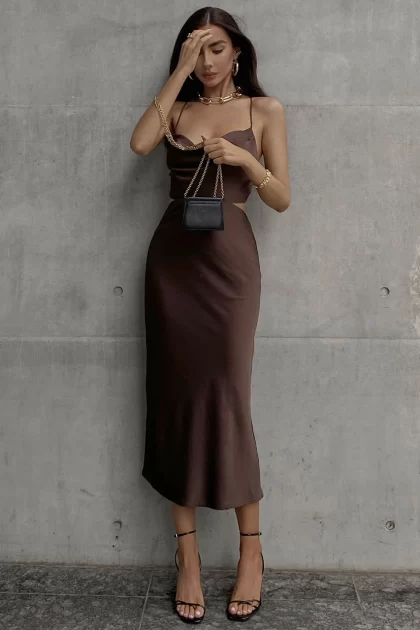 RUNAWAY Charis Slip Dress - Chocolate - Image 2