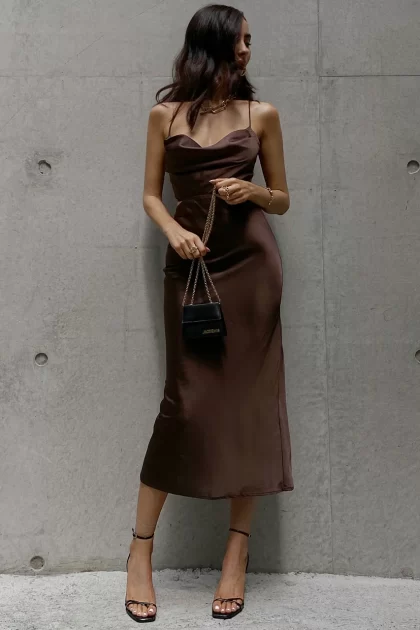 RUNAWAY Charis Slip Dress - Chocolate - Image 4