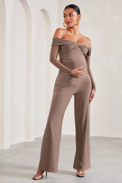 CLUB L LONDON Kyla Maternity Jumpsuit - Mocha (HIRE) - Image 2