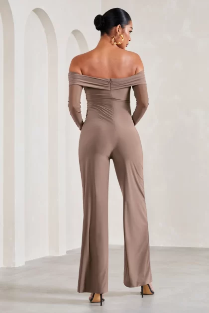 CLUB L LONDON Kyla Maternity Jumpsuit - Mocha (HIRE) - Image 3